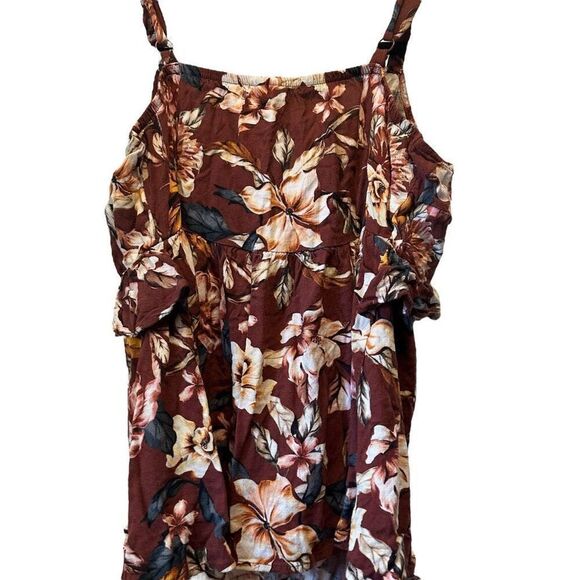 Torrid Rayon Slub Ruffle V-Neck Cami Tank Gilded Florals Fired Brick Size 00 M/L - Picture 5 of 5